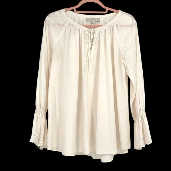 LOFT Tops - LOFT Cream Color Peasant Top Embellished Eyelet XS  Angelic Fairy Romantic